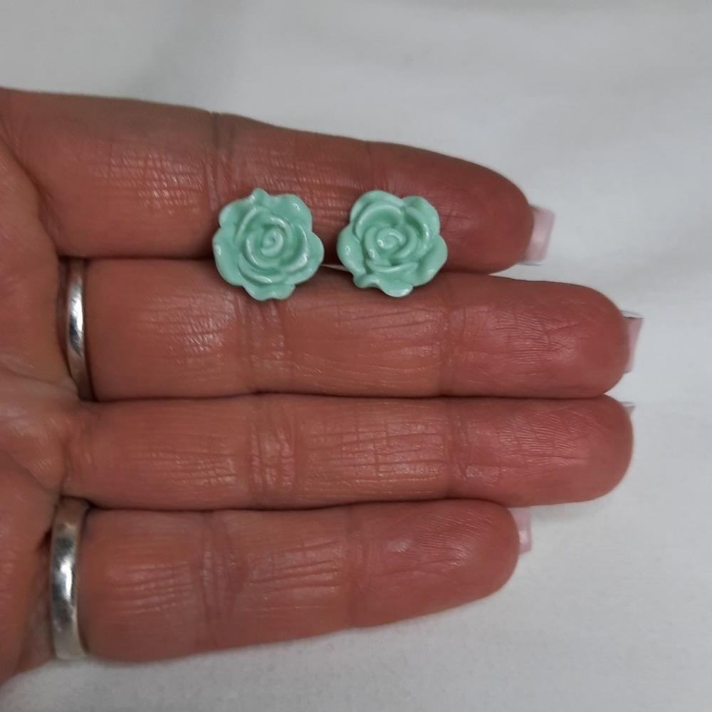 Teal Flower Earrings